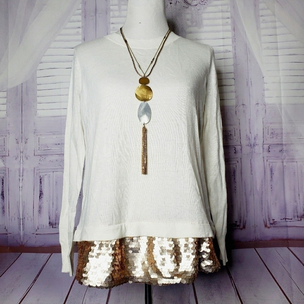 BRIXON IVY SIZE S IVORY WHITE SWEATER SEQUINS TOP #0011